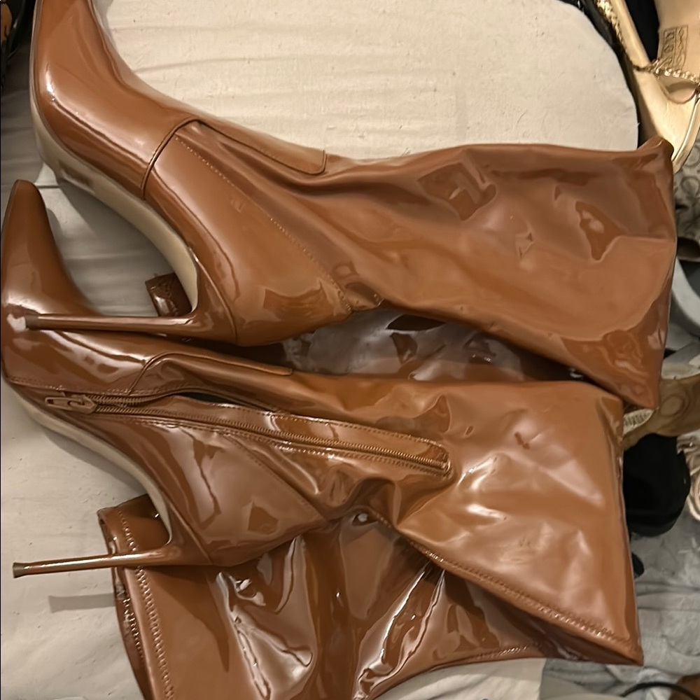 Steve Madden Tan Heeled Boots with Slouchy Leather